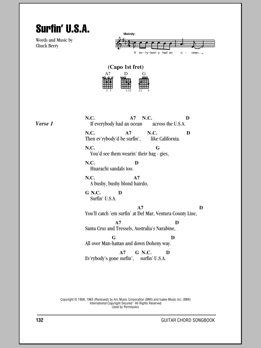 The Beach Boys Surfin U S A Sheet Music The Beach Boys Surfin U S A Sheet Music