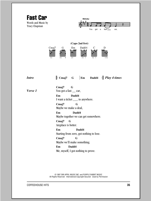 Fast Car Tracy Chapman Lyrics