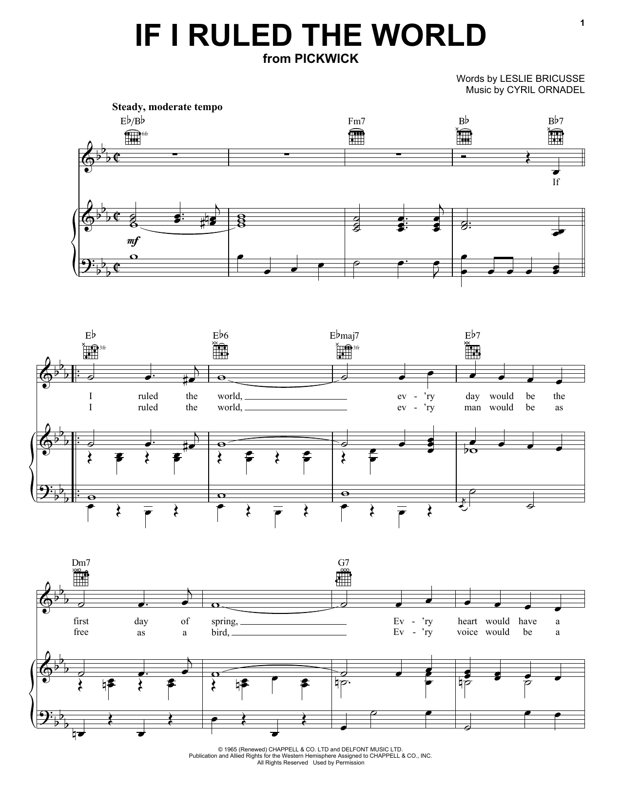 If I Ruled The World By Leslie Bricusse Sheet Music For Piano Vocal 