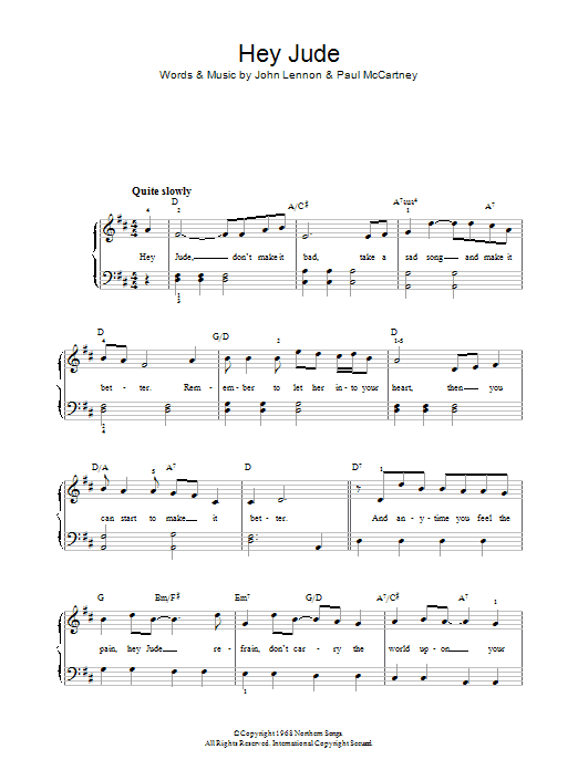 Hey Jude By The Beatles Sheet Music For Easy Piano At Sheet Music Direct