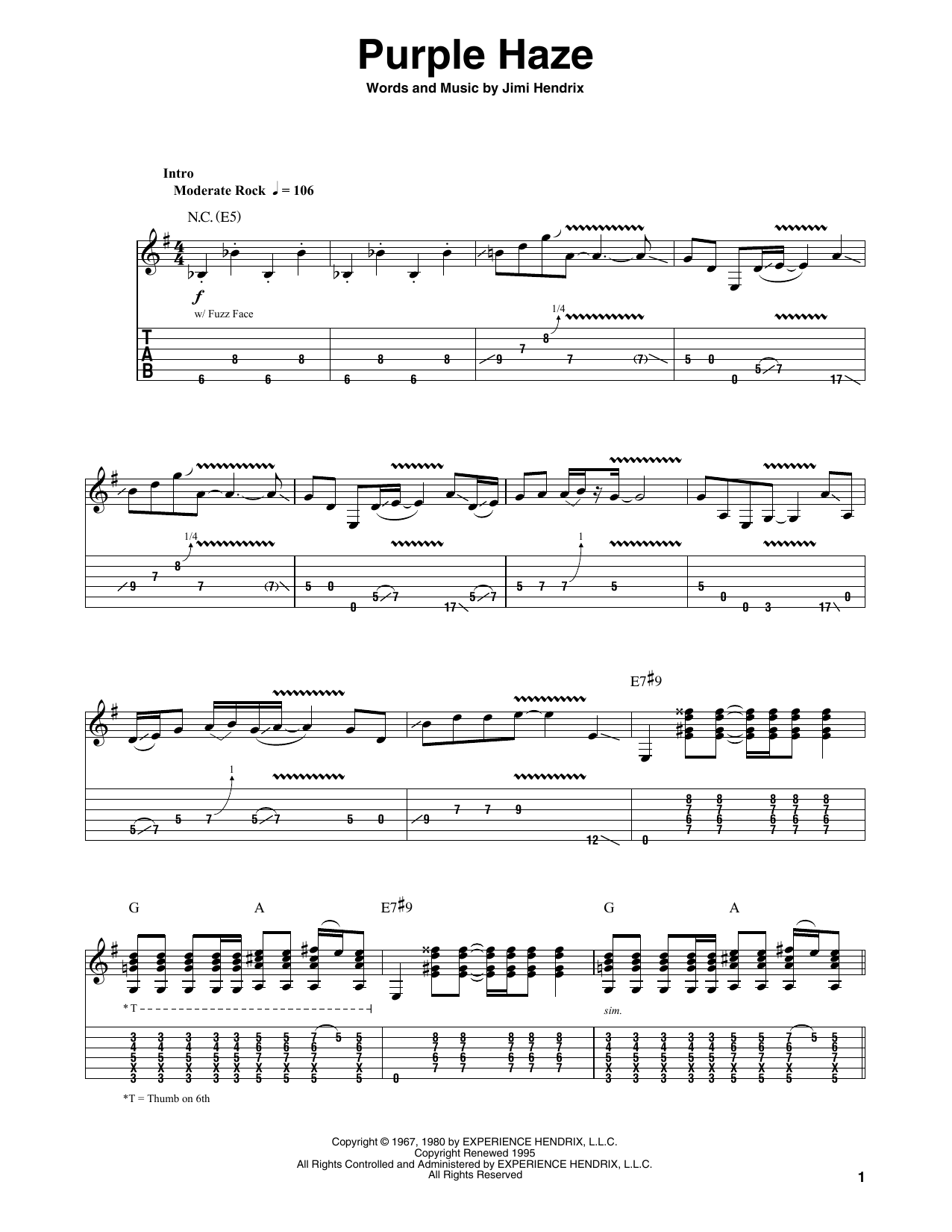 Purple Haze By Jimi Hendrix Guitar Tab Play Along Guitar Instructor 9554