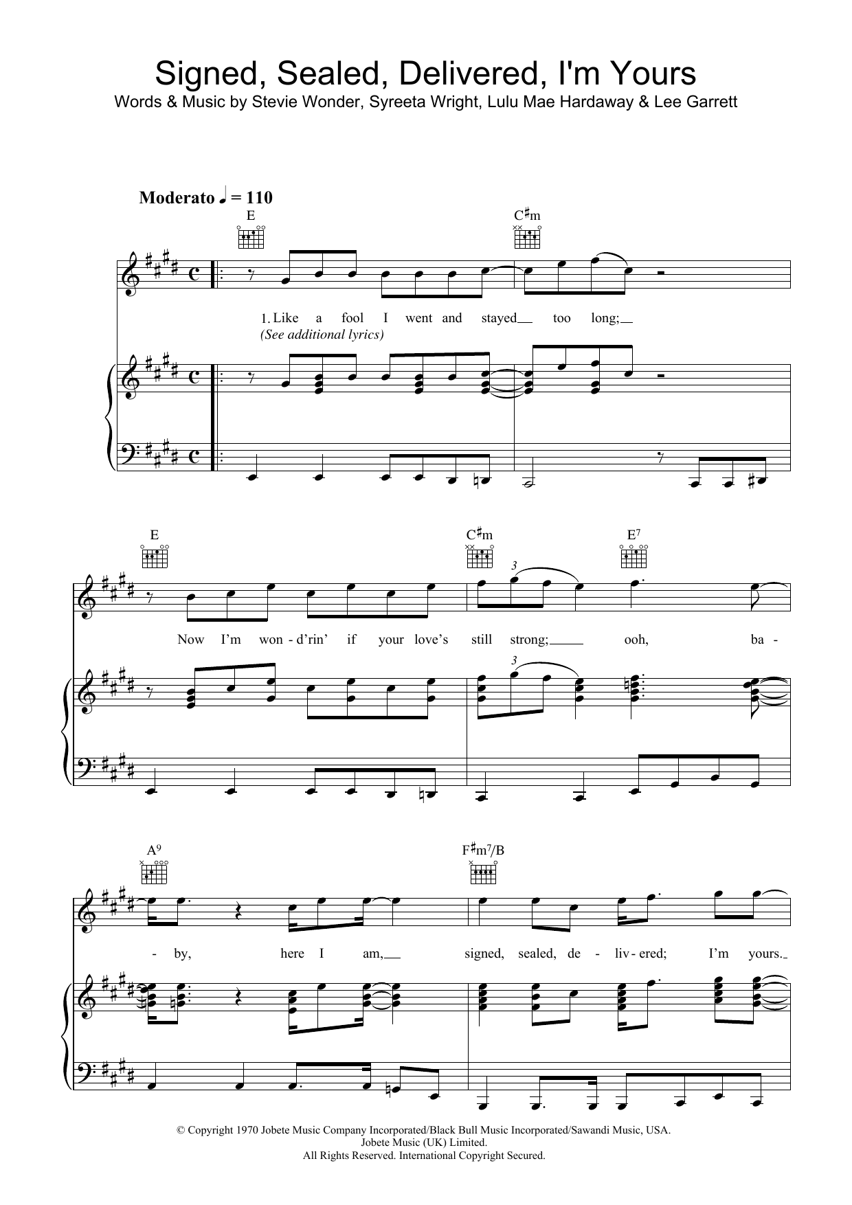 Signed Sealed Delivered I m Yours By Stevie Wonder Sheet Music For Signed Sealed Delivered I m Yours By Stevie Wonder Sheet Music For