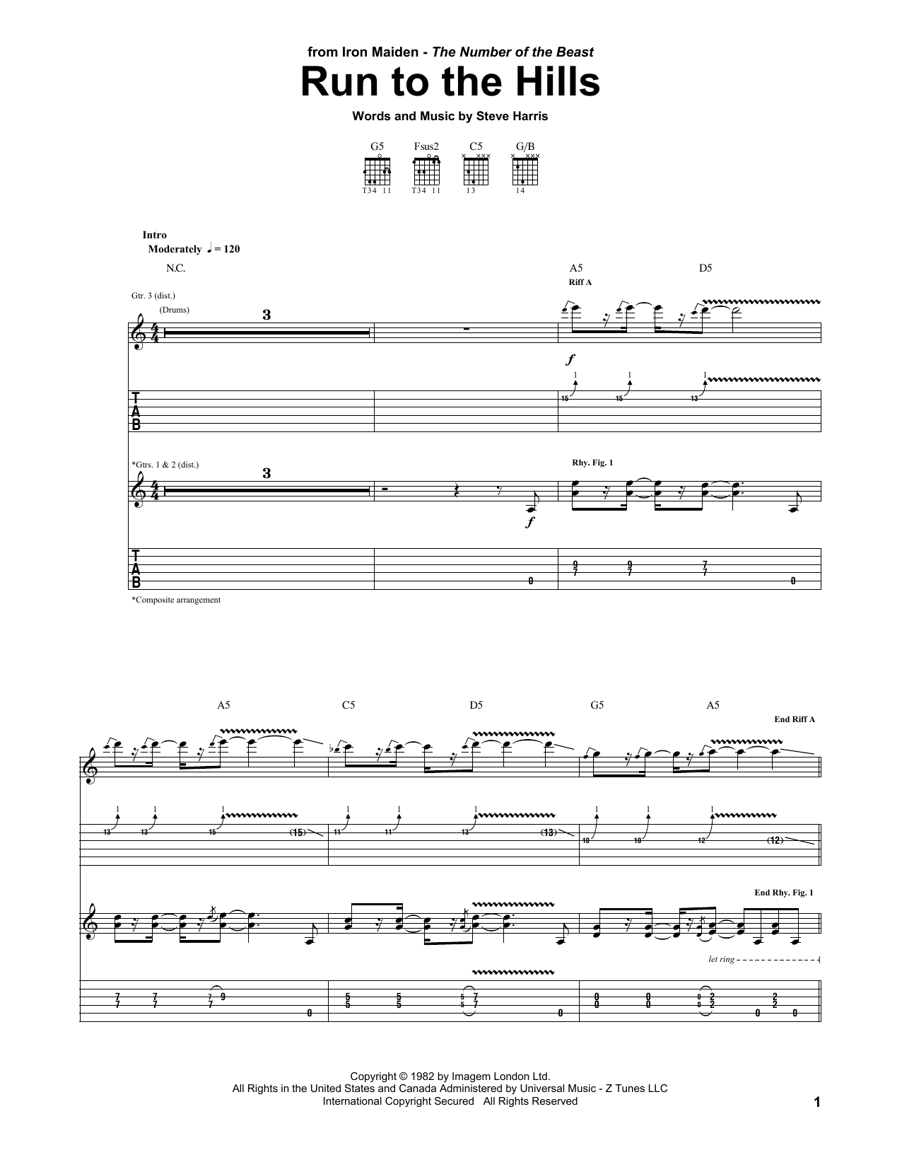 Partitions Guitare Iron Maiden - Recueil Tablatures 25 Chansons (Fear Of The Dark, The Trooper...) - Hal Leonard