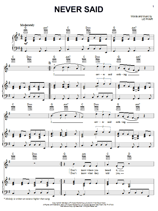 Never Said By Liz Phair Sheet Music For Piano Vocal Guitar Chords