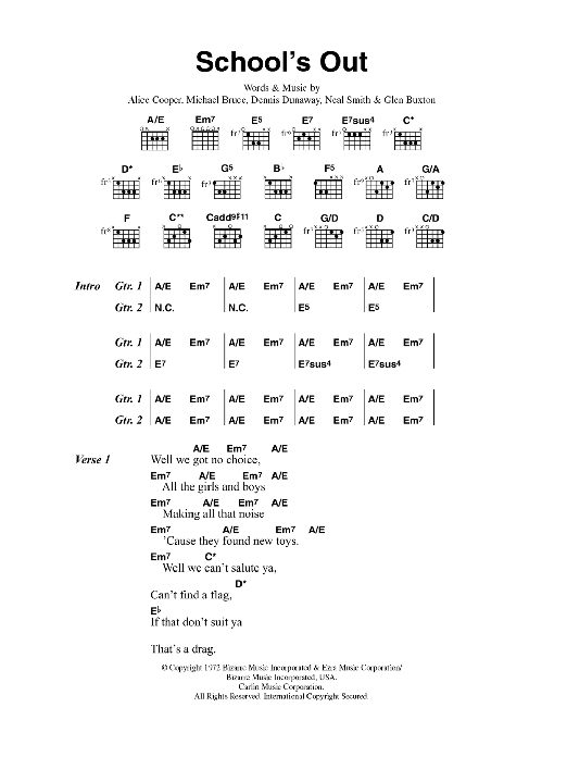 School s Out By Alice Cooper Guitar Chords Lyrics Guitar Instructor School s Out By Alice Cooper Guitar Chords Lyrics Guitar Instructor
