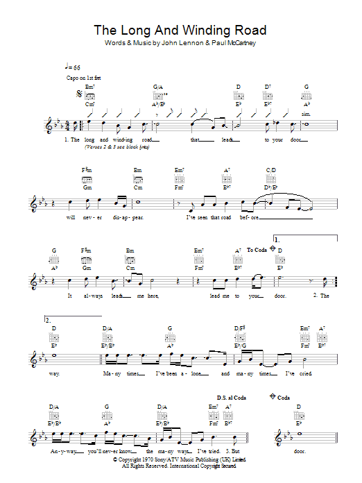 The Long And Winding Road By The Beatles Sheet Music For Lead Sheet 