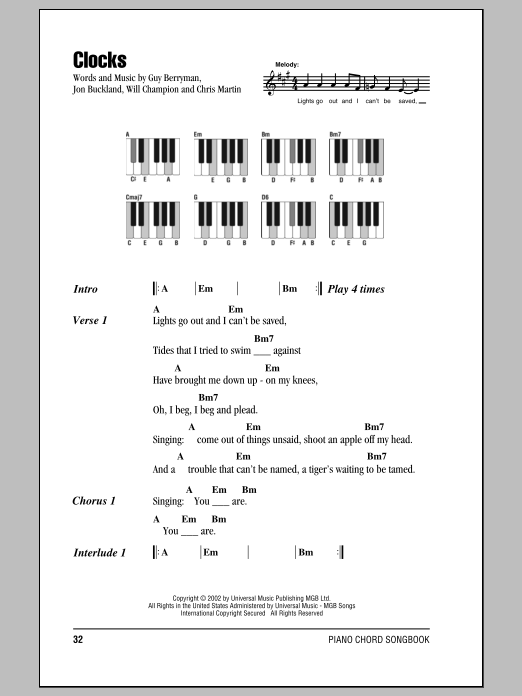 Clocks Sheet Music Direct