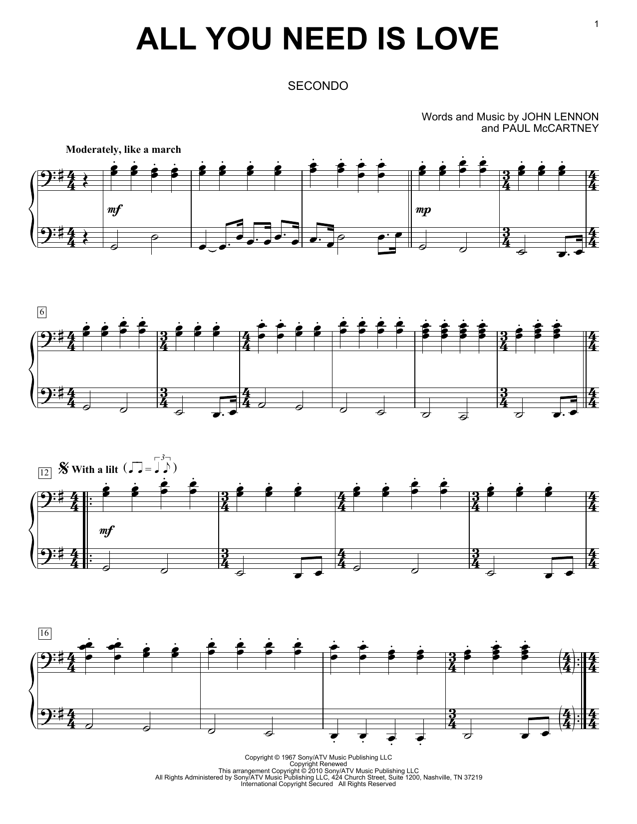 All You Need Is Love By The Beatles Sheet Music For Piano Duet At Sheet 