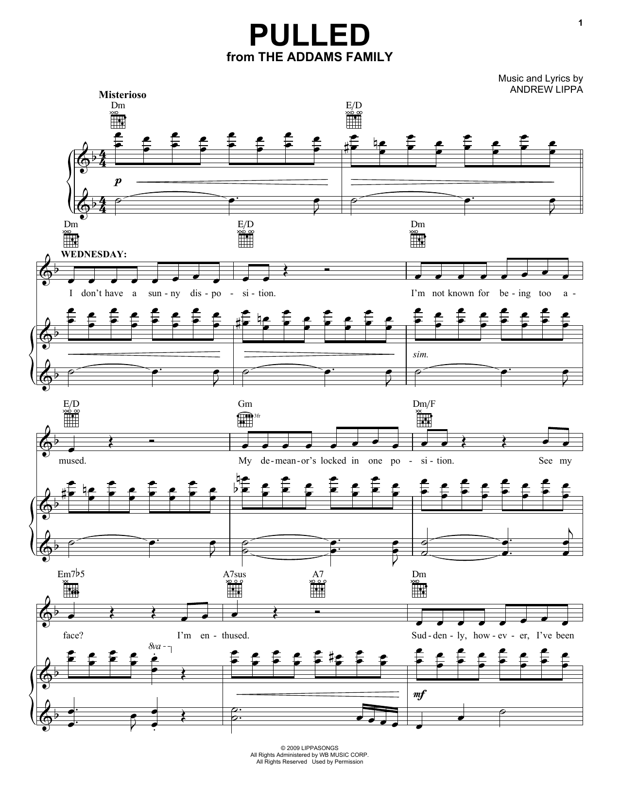 Pulled from The Addams Family Musical By Andrew Lippa Sheet Music For Pulled from The Addams Family Musical By Andrew Lippa Sheet Music For