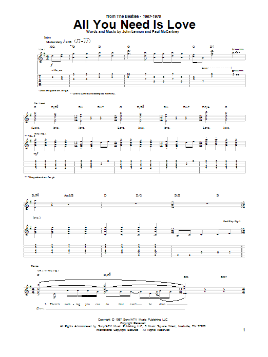 All You Need Is Love By The Beatles Guitar Tab Guitar Instructor