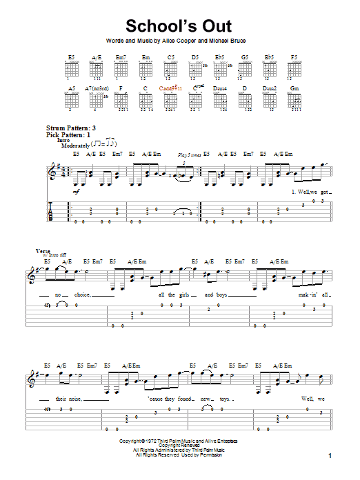 School s Out By Alice Cooper Easy Guitar Tab Guitar Instructor School s Out By Alice Cooper Easy Guitar Tab Guitar Instructor