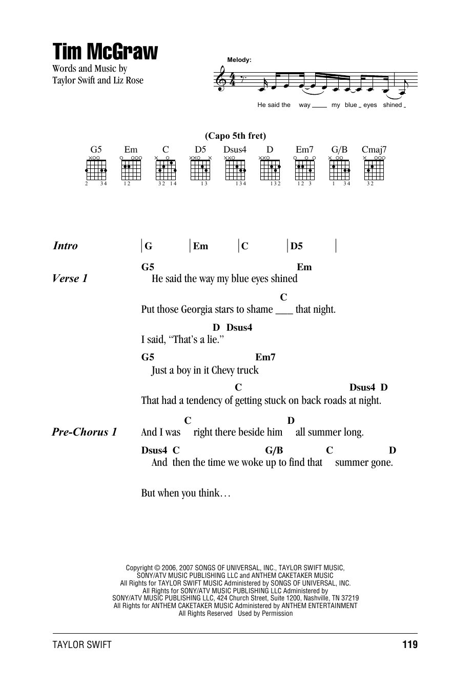 Tim McGraw Partituras Taylor Swift Guitarra Acordes Letras Tim McGraw Partituras Taylor Swift Guitarra Acordes Letras