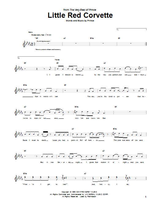 Little Red Corvette Digital Sheet Music