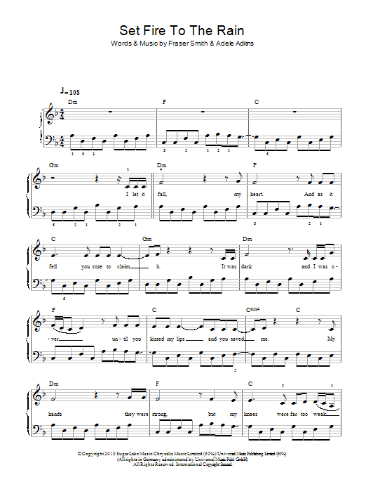 Set Fire To The Rain By Adele Sheet Music For Easy Piano At Sheet Music 