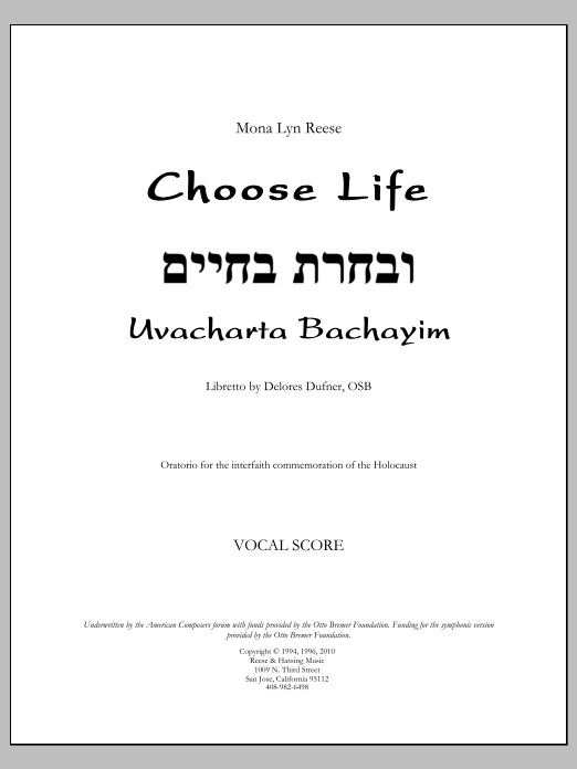 Choose Life, Uvacharta Bachayim, Chamber Orchestra Version - Full Score