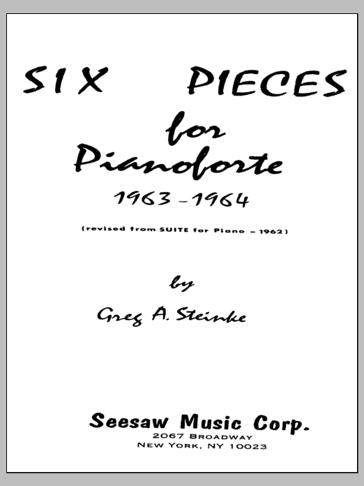 Six Pieces for Piano: Piano Solo