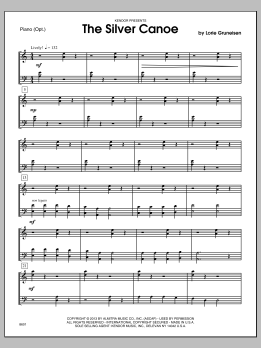 Silver Canoe, The Piano Sheet Music Lorie Gruneisen Orchestra