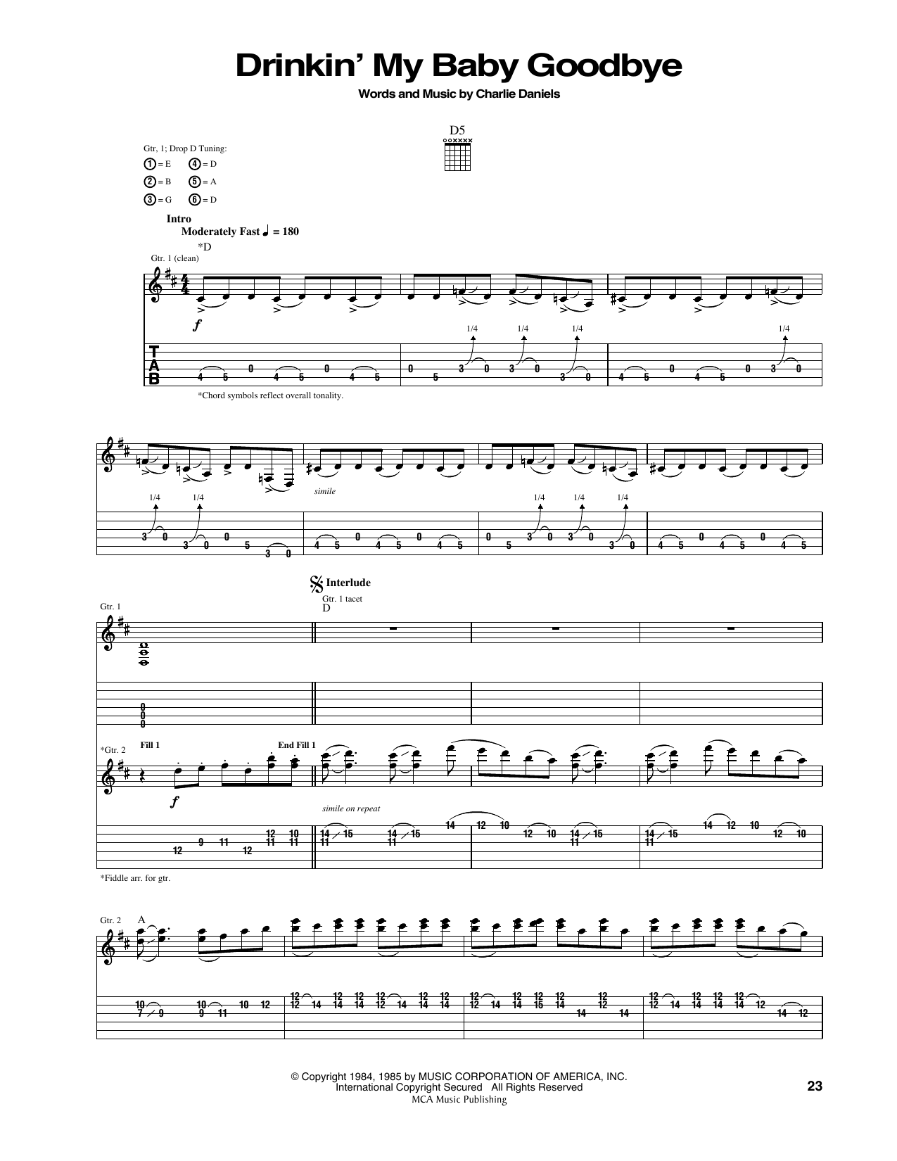 Drinkin' My Baby Goodbye: Guitar Tab