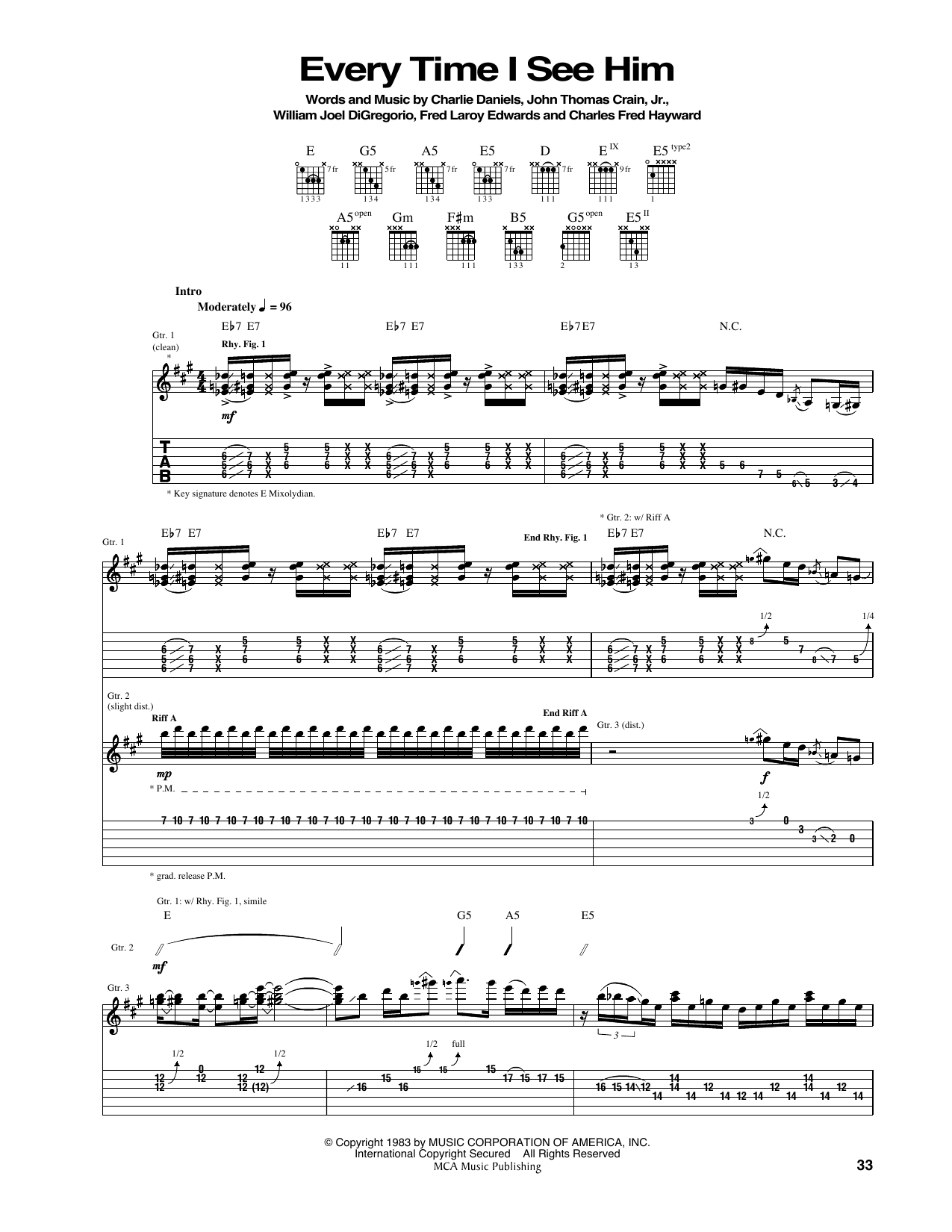 Every Time I See Him: Guitar Tab