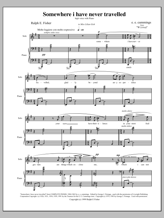 Somewhere i have never: Piano Vocal