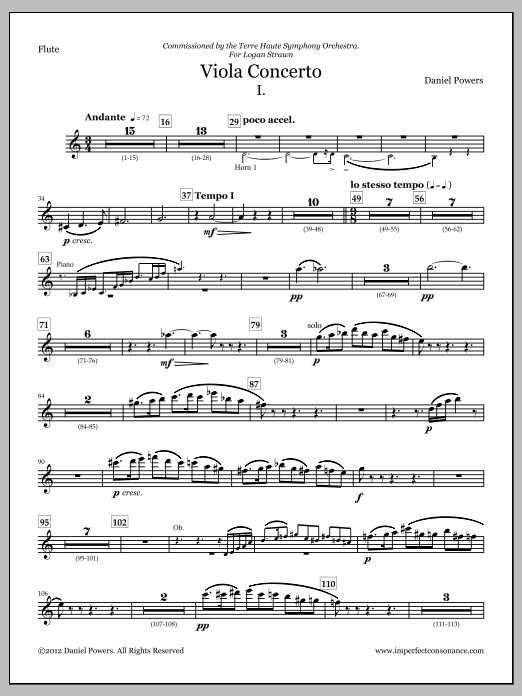 Viola Concerto (full score and orchestra parts) - Flute