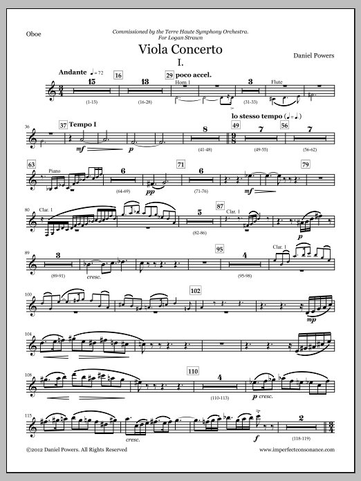 Viola Concerto (full score and orchestra parts) - Oboe