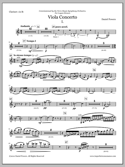 Viola Concerto (full score and orchestra parts) - Clarinet