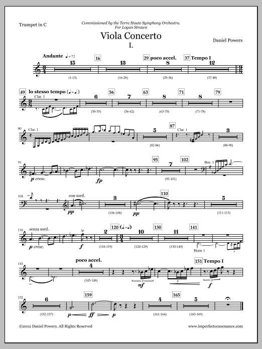 Viola Concerto (full score and orchestra parts) - Trumpet