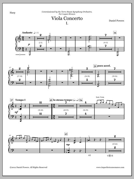 Viola Concerto (full score and orchestra parts) - Harp