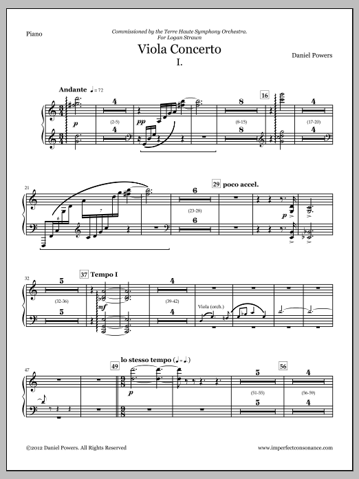 Viola Concerto (full score and orchestra parts) - Piano