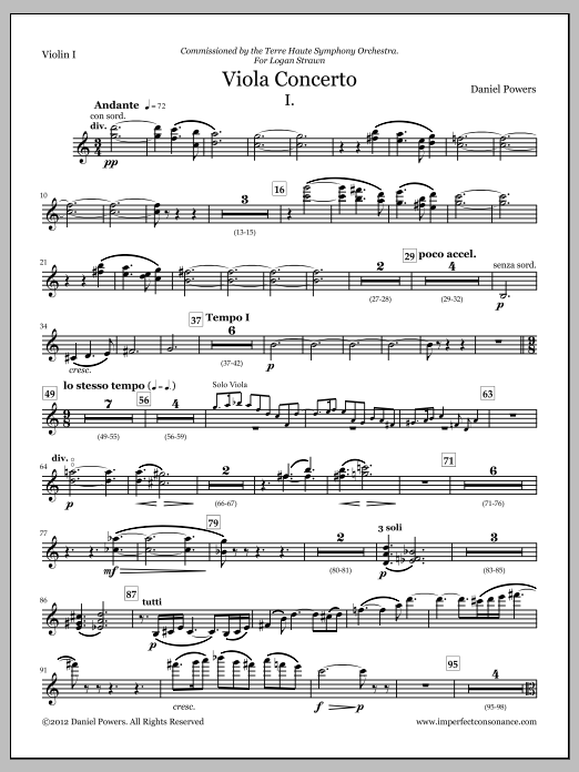 Viola Concerto (full score and orchestra parts) - Violin