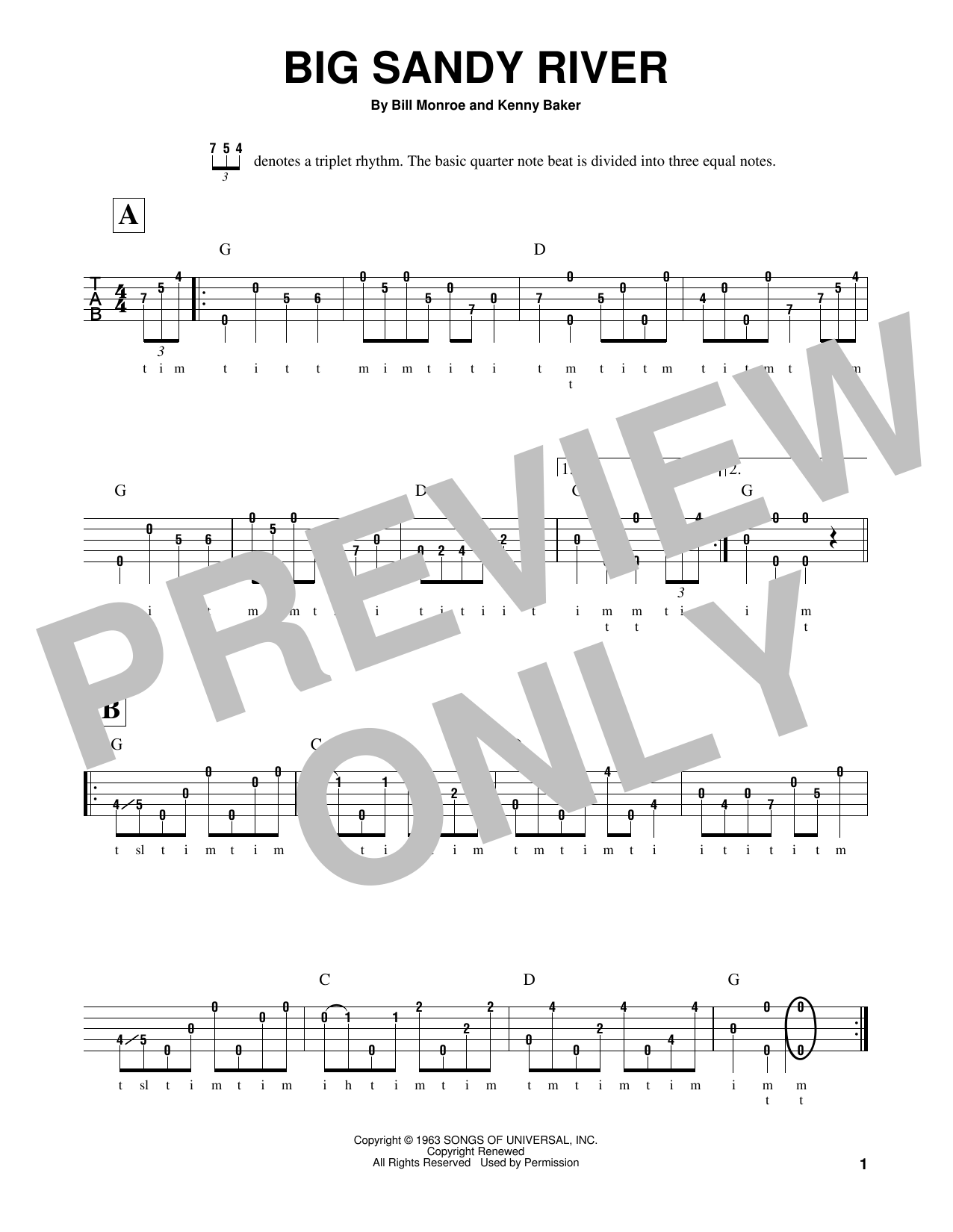 Big Sandy River Sheet Music Kenny Baker Banjo Tab