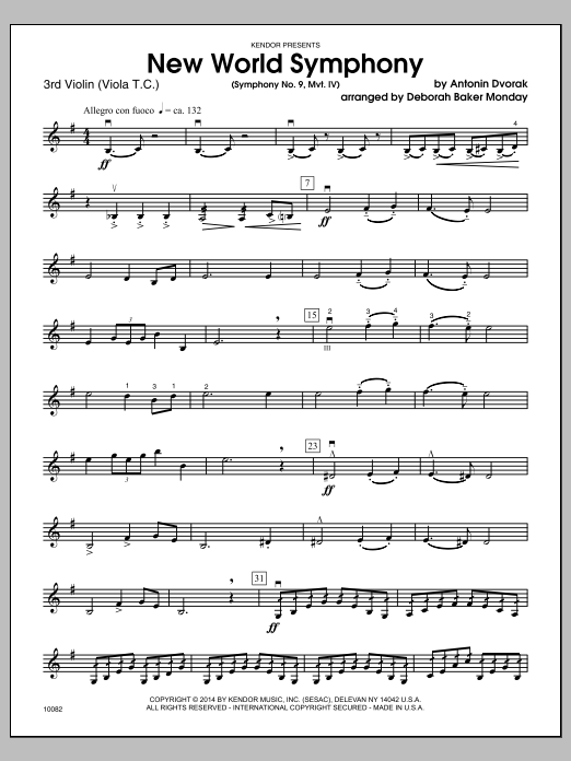 New World Symphony (Symphony No. 9, Mvt. IV) Violin 3 Sheet Music Deborah Baker Monday