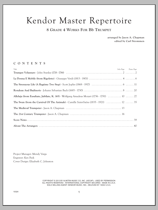 Kendor Master Repertoire Trumpet Solo Bb Trumpet Sheet Music