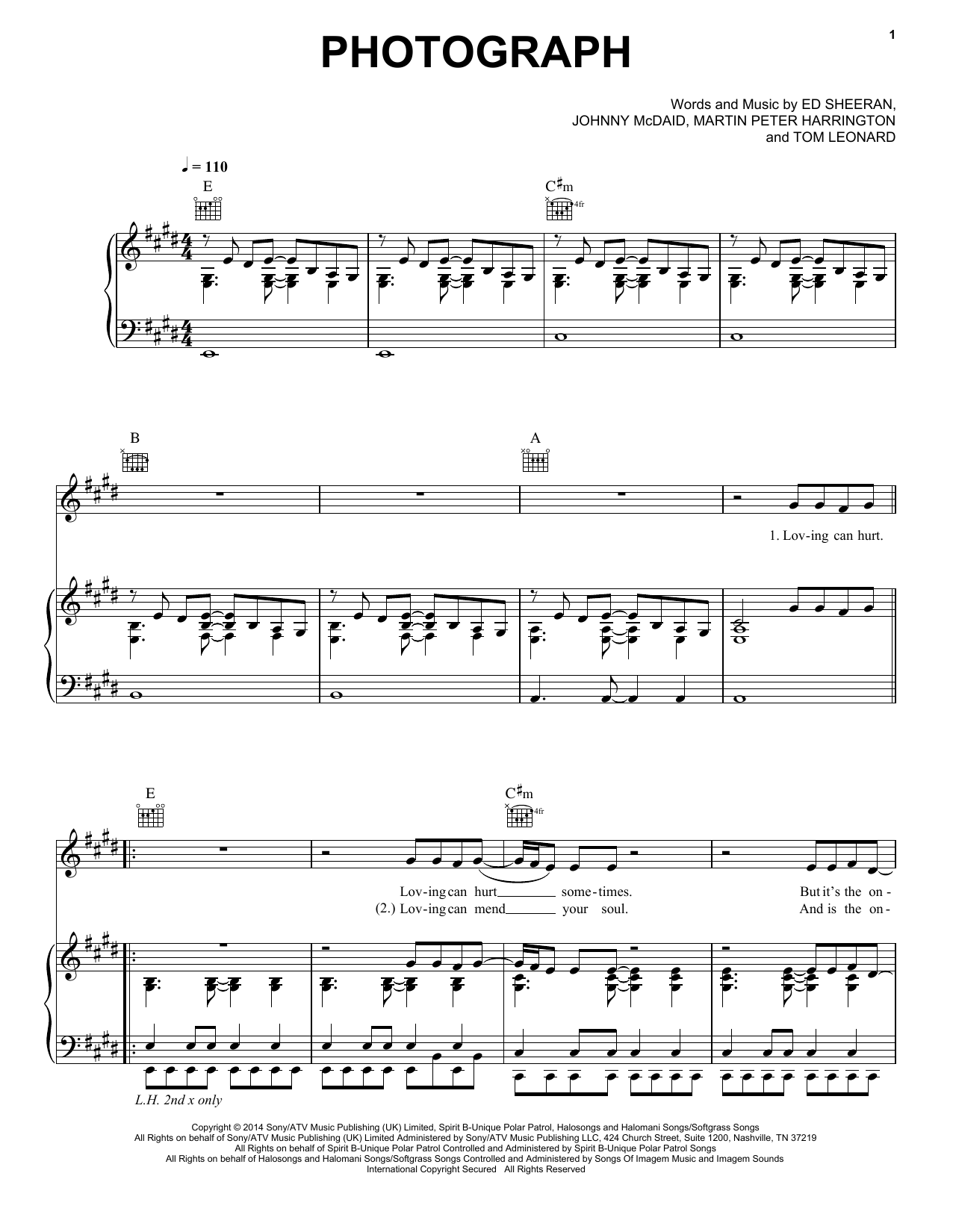 Photograph Sheet Music Ed Sheeran Piano Vocal Guitar Chords Photograph Sheet Music Ed Sheeran Piano Vocal Guitar Chords