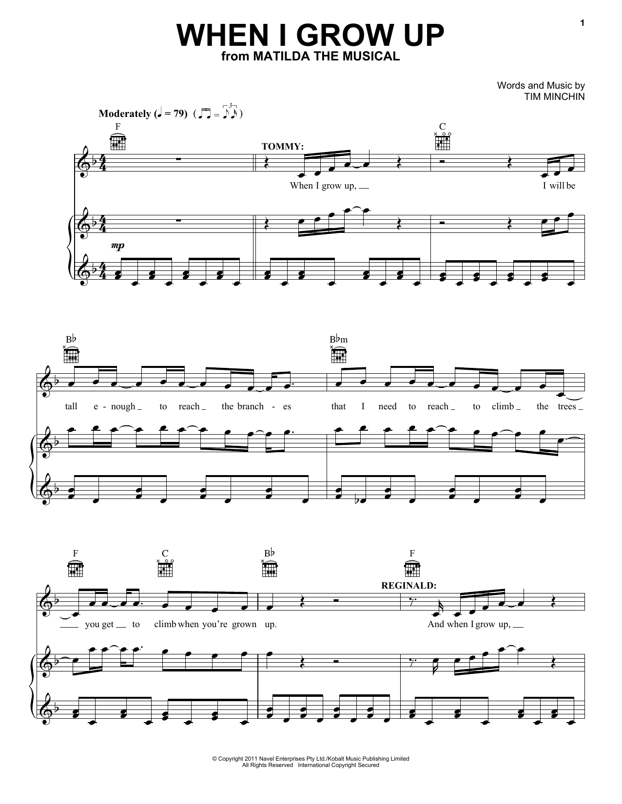 When I Grow Up from Matilda The Musical By Tim Minchin Sheet Music When I Grow Up from Matilda The Musical By Tim Minchin Sheet Music