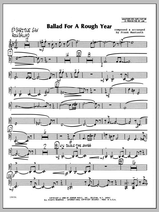 Ballad For A Rough Year Eb Baritone Sax Sheet Music Frank Mantooth