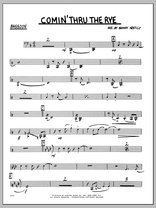 Comin' Through The Rye Bassoon Sheet Music Sammy Nestico Jazz