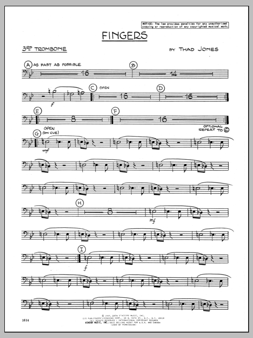 Fingers 3rd Trombone Sheet Music Thad Jones Jazz Ensemble