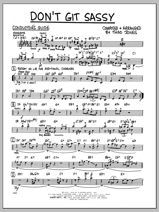 Don't Git Sassy - Conductor - Jazz Ensemble - Sheet Music to Download