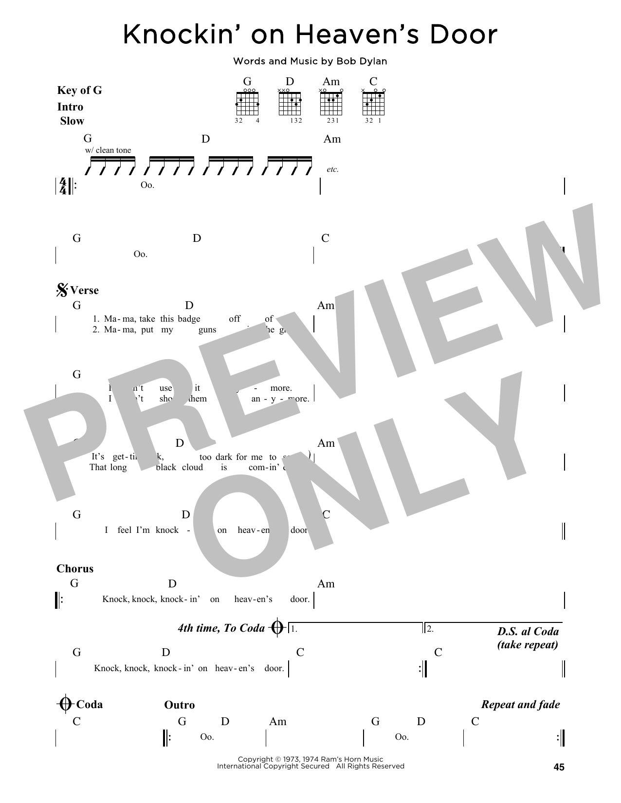 Knockin' On Heaven's Door Digital Sheet Music