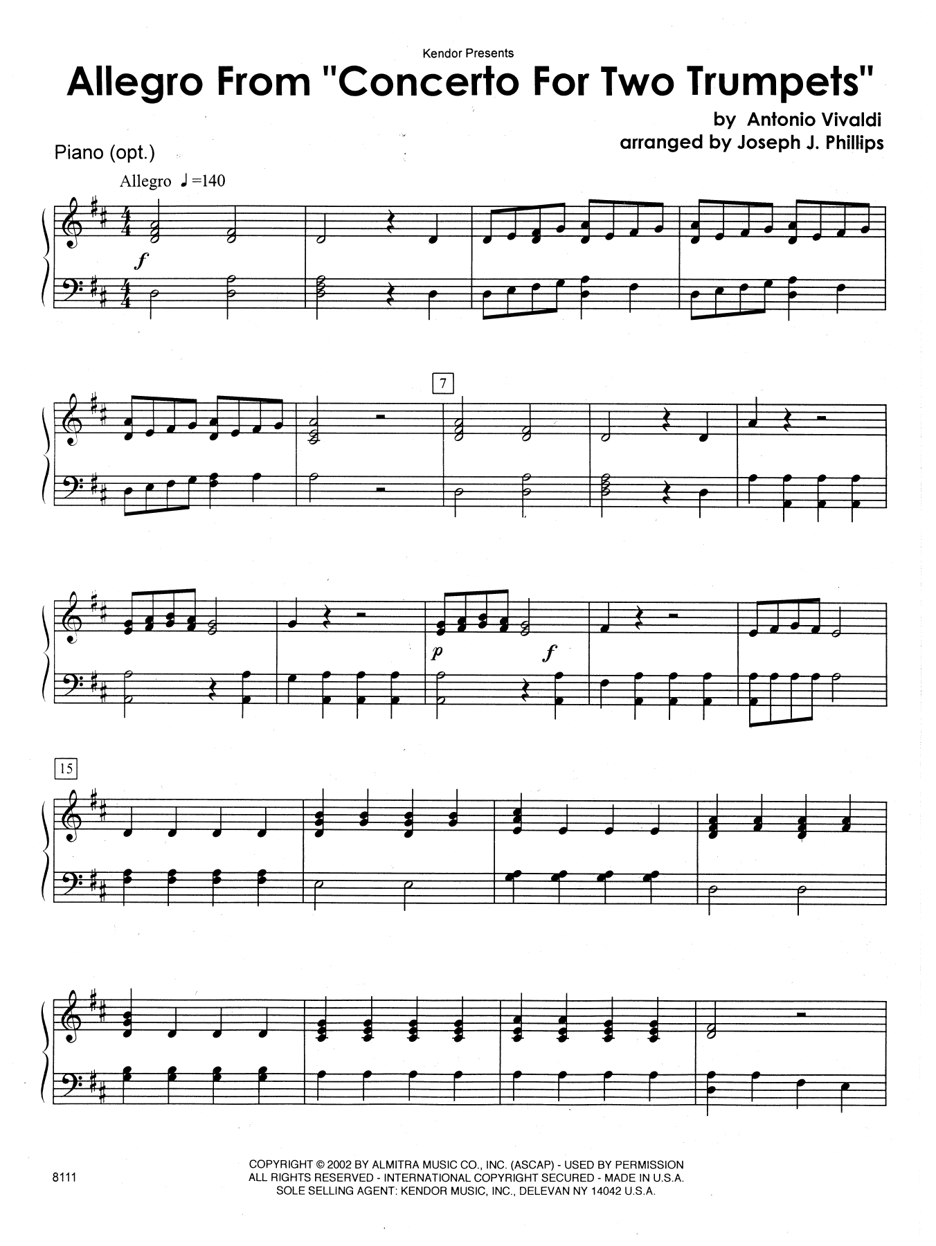 Allegro From "Concerto For Two Trumpets" Piano Sheet