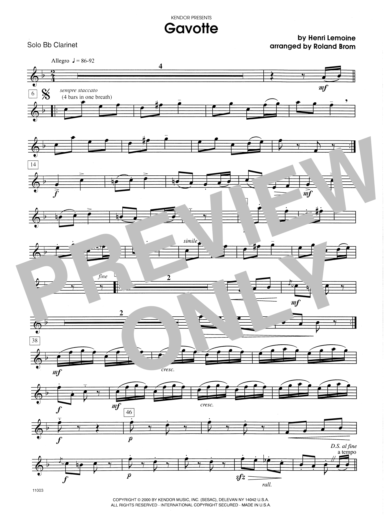 Gavotte Solo Bb Sheet Music Brom Woodwind Solo