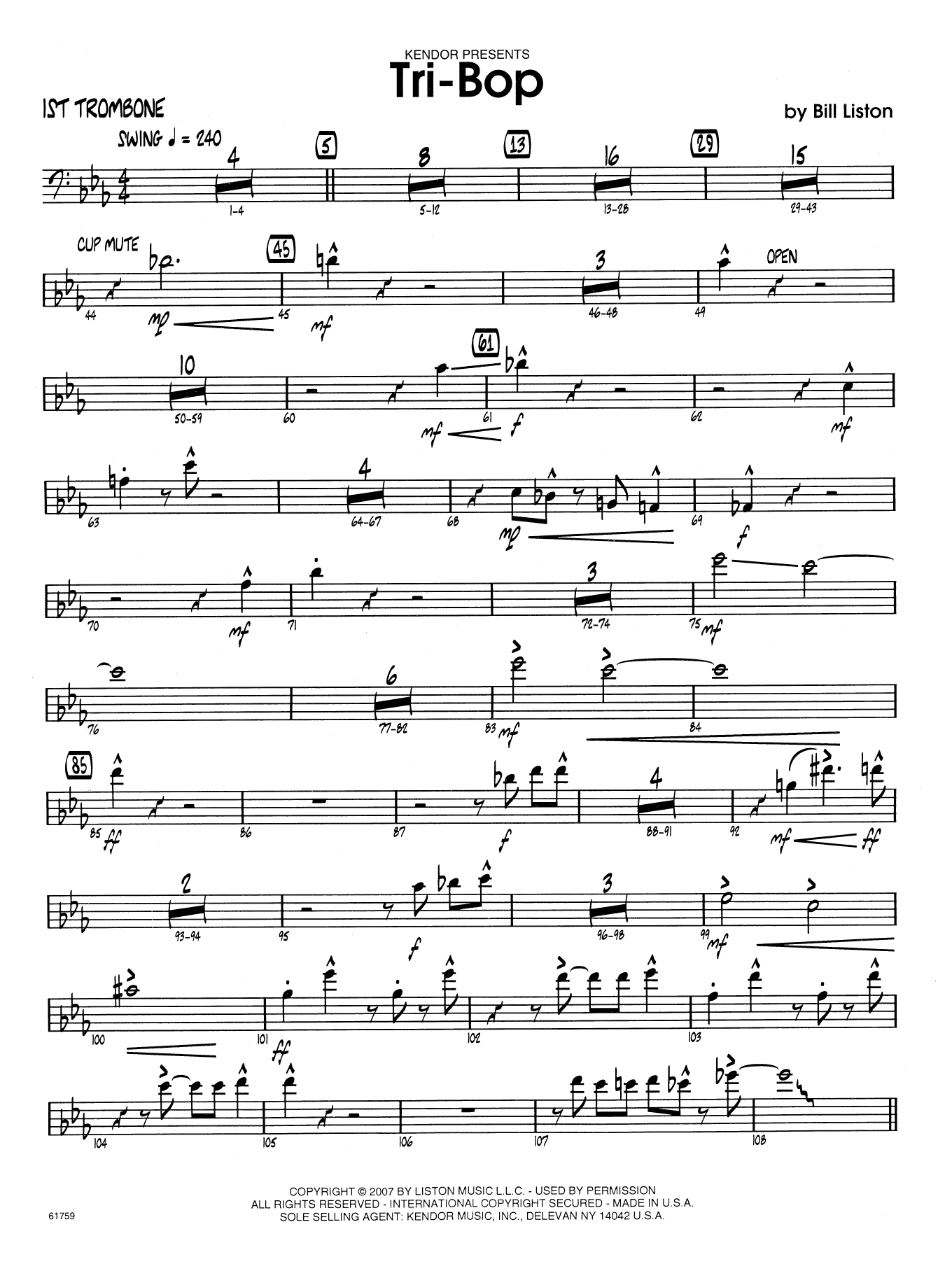 TriBop 1st Trombone Sheet Music Liston Jazz Ensemble