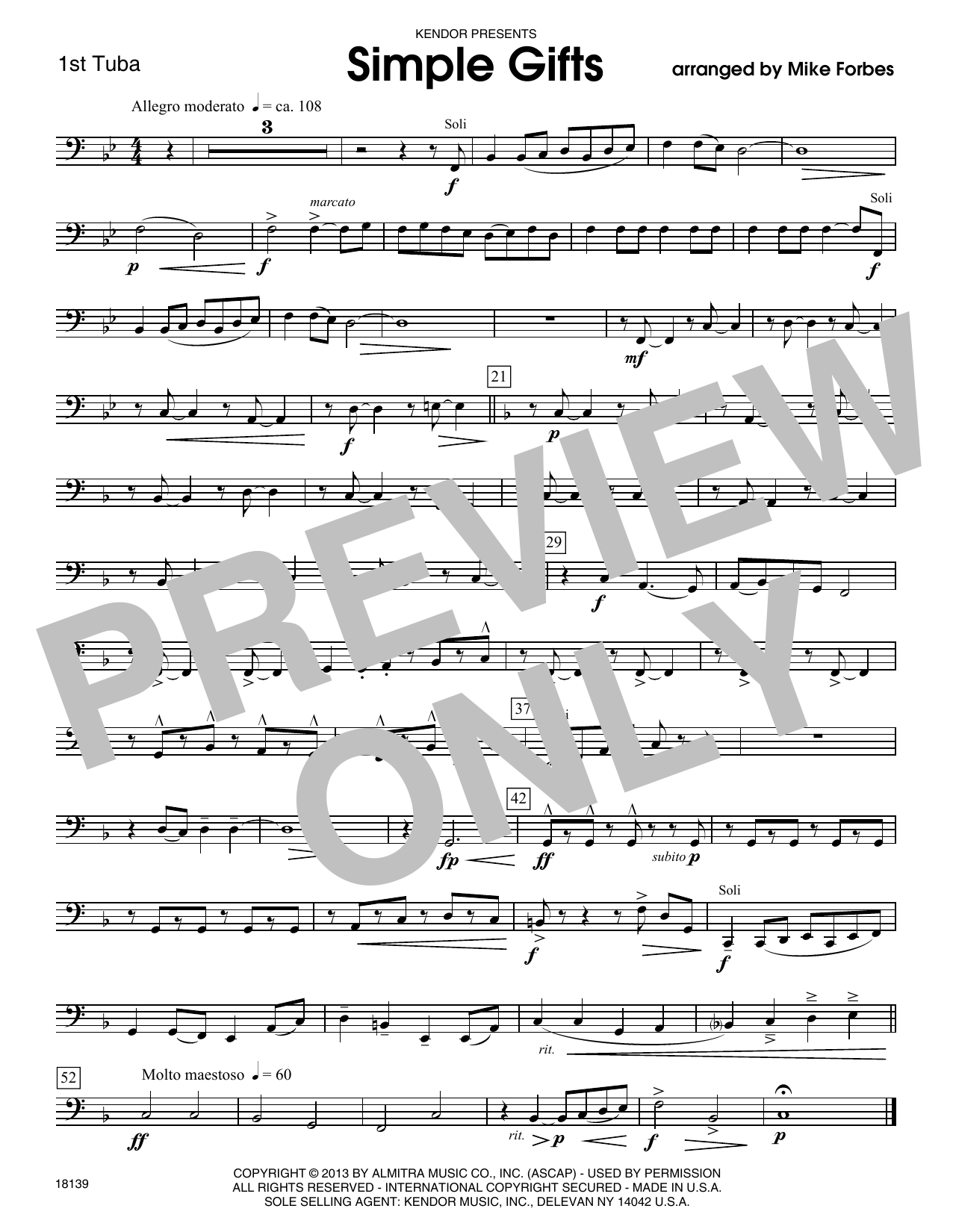 Simple Gifts Tuba 1 Sheet Music Mike Forbes Brass Ensemble