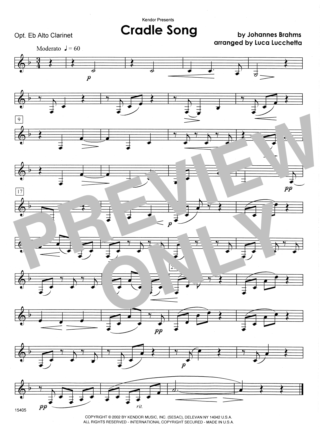 Cradle Song Eb Alto Sheet Music Lucchetta Woodwind Ensemble