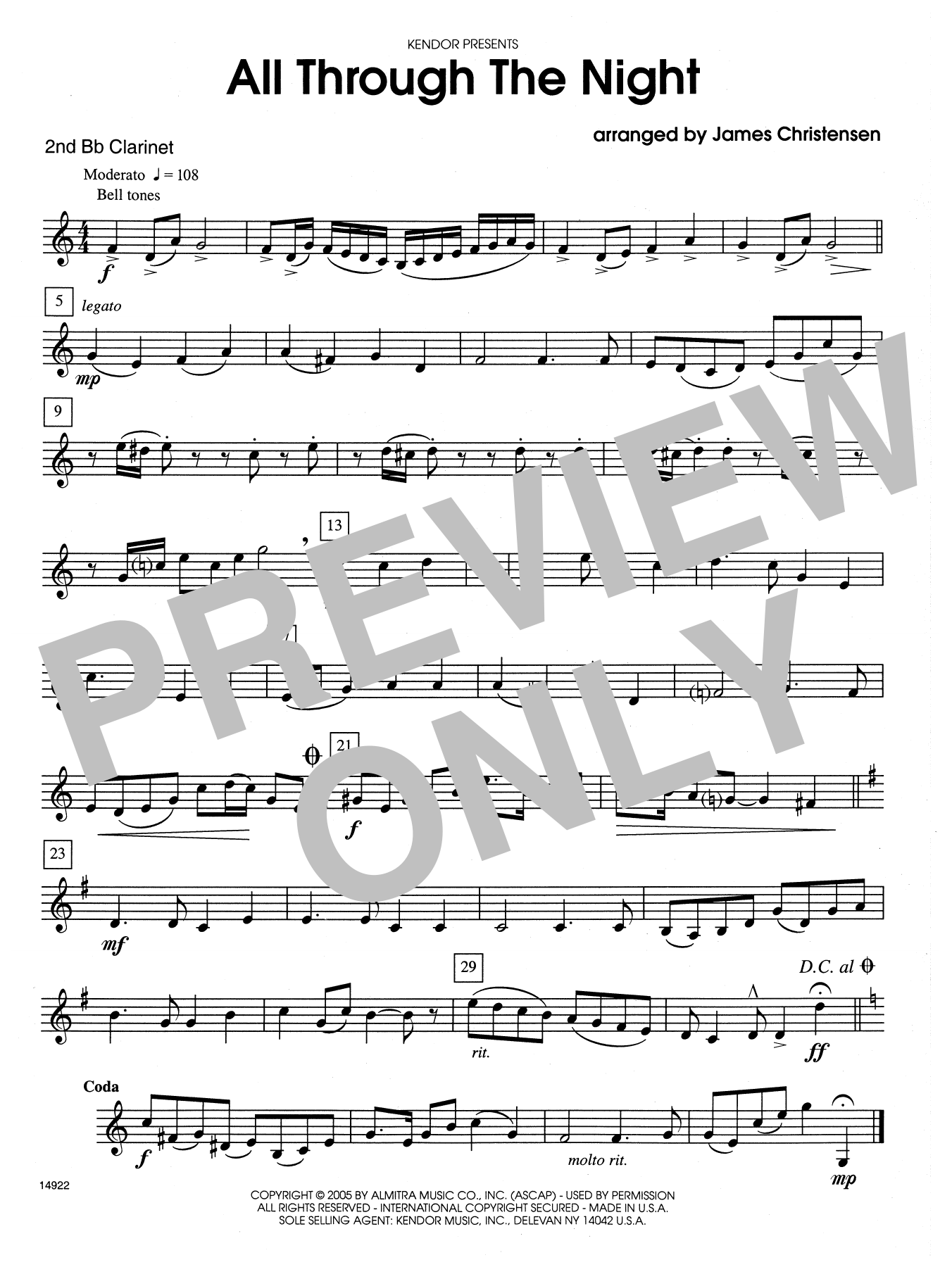 All Through the Night - 2nd Bb Clarinet | Sheet Music Direct