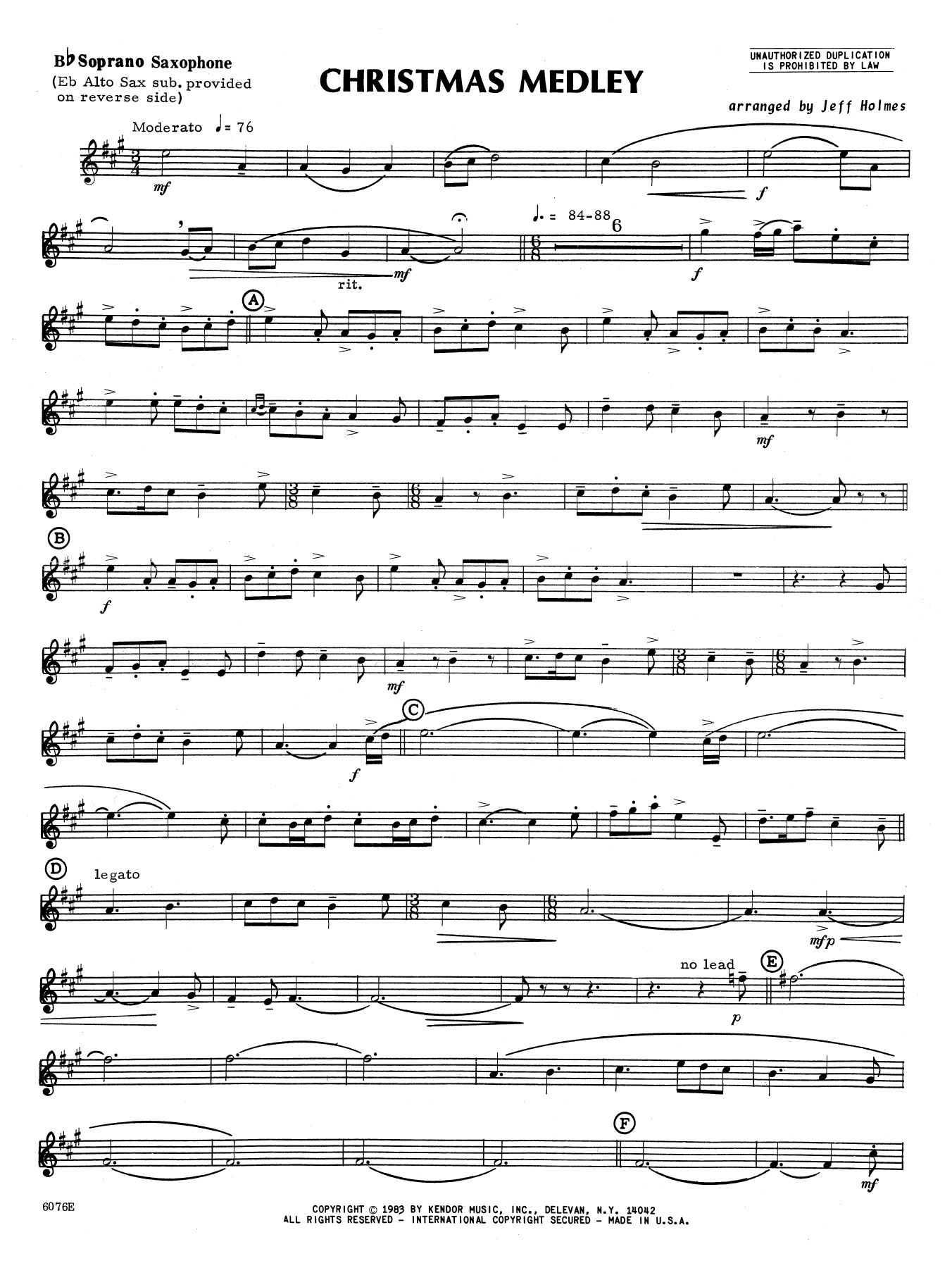 Christmas Medley Bb Soprano Sax Sheet Music Holmes Woodwind Ensemble