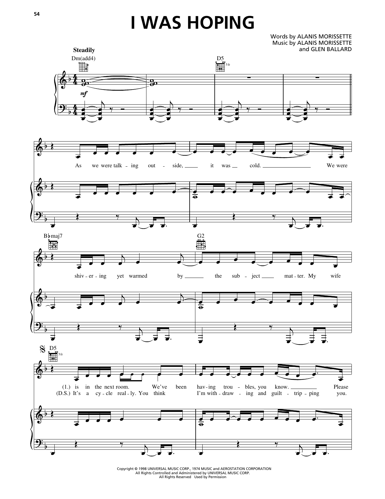 I Was Hoping: Piano/Vocal/Guitar Sheet