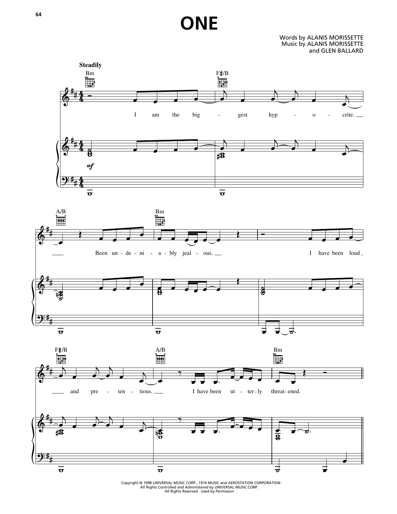 One: Piano/Vocal/Guitar Sheet